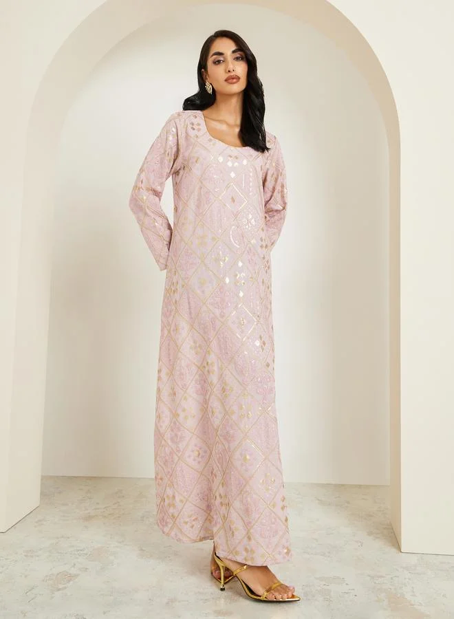 Amirah  Women Pink Embroidered Jalabiya for Women | Best Price UAE